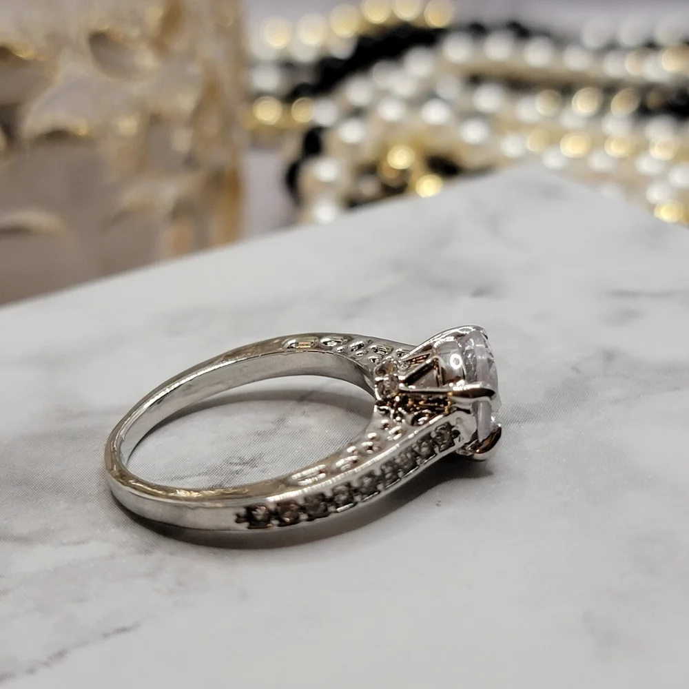 Solitaire Silver Diamond CZ Engagement Style Ring